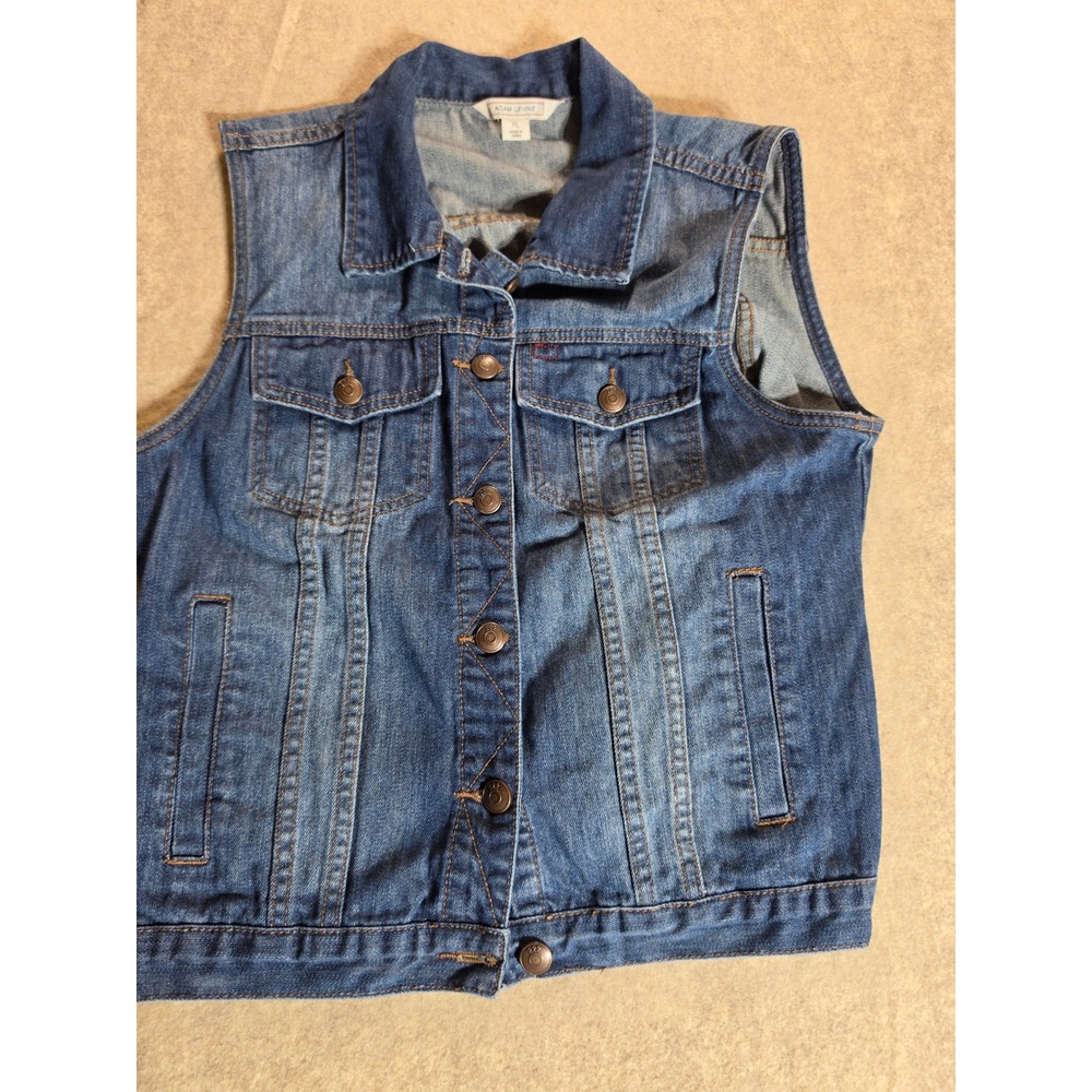 Adam Levine Mens Denim Vest XL Blue Sleeveless Trucker Jean Jacket Medium Wash